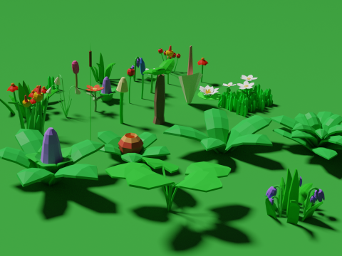Plant Set Lowpoly Style Modelo 3D