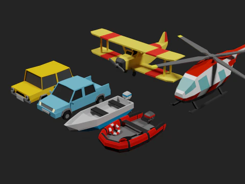 Lowpoly-Fahrzeugset 3D Modell