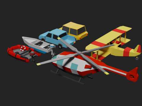 Lowpoly Vehicle Set 3D मॉडल