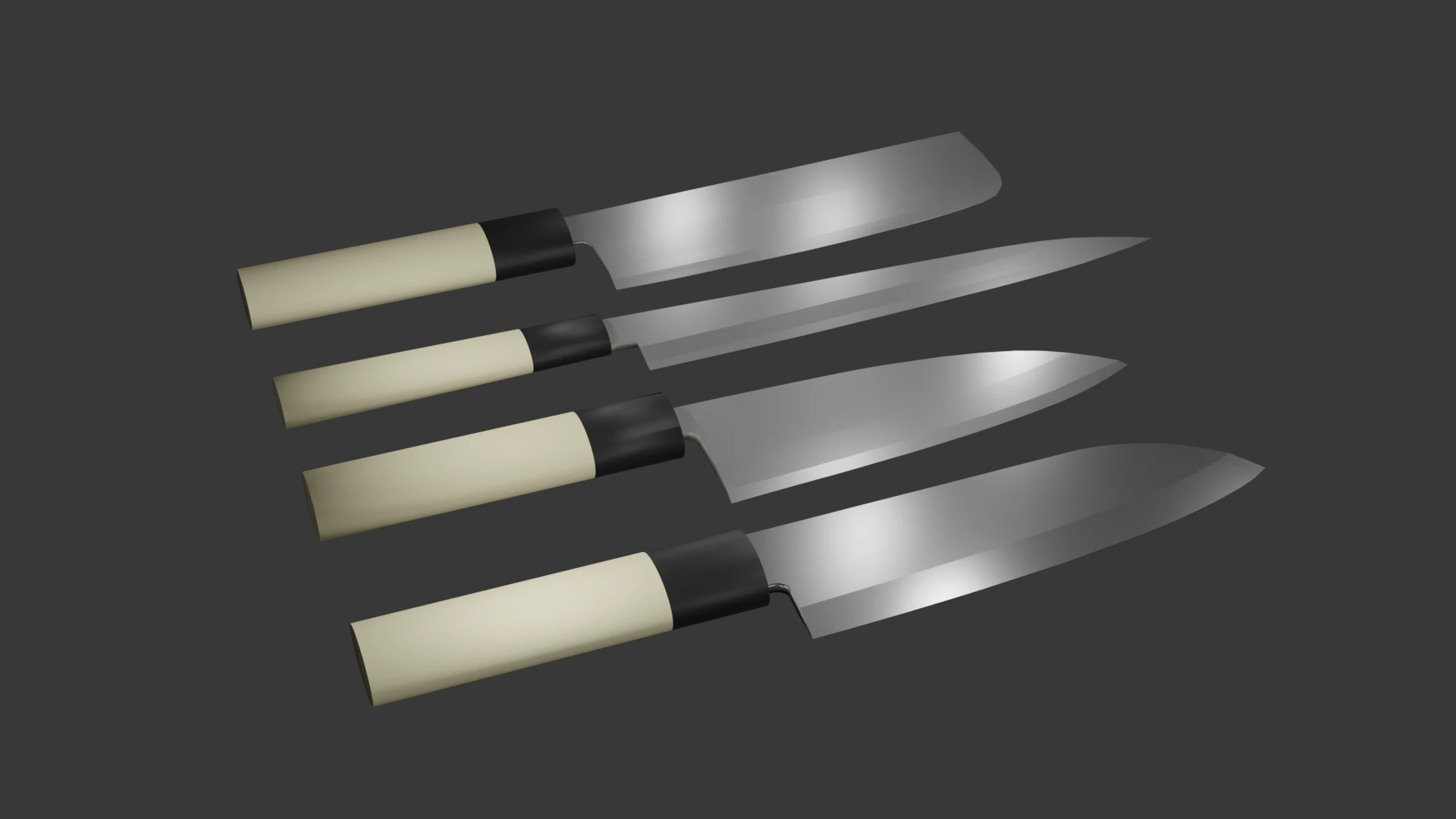 Japanese Knifes Kodeba Nakiri Santoku Sashimi 3D Model .c4d .max .obj .3ds .fbx .stl .blend