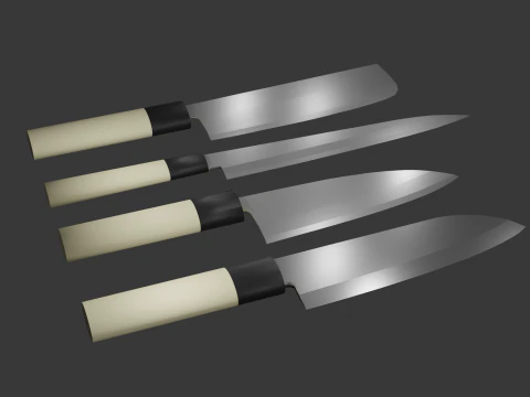 Japanische Messer Kodeba Nakiri Santoku Sashimi 3D Modell
