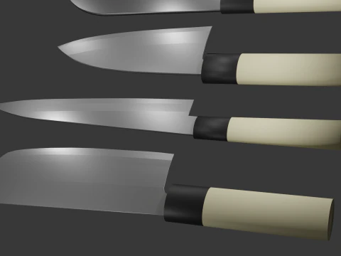 Japanese Knifes Kodeba Nakiri Santoku Sashimi 3D Model