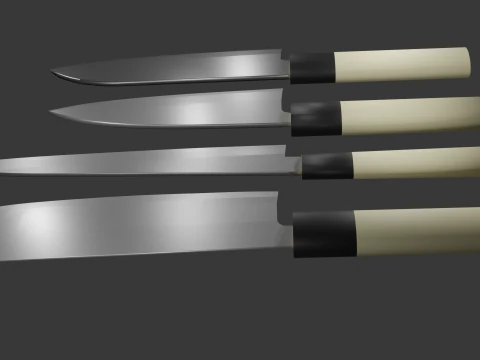 Japanese Knifes Kodeba Nakiri Santoku Sashimi 3D Model