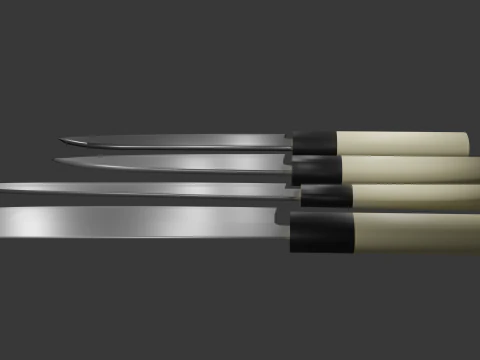 Japanese Knifes Kodeba Nakiri Santoku Sashimi 3D Model