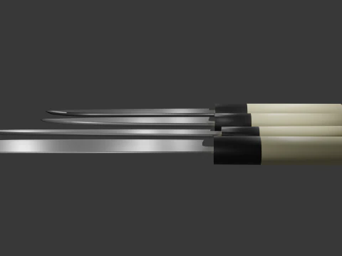 Japanese Knifes Kodeba Nakiri Santoku Sashimi 3D Model