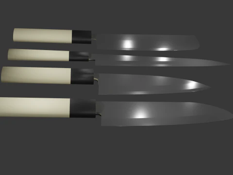 Japanese Knifes Kodeba Nakiri Santoku Sashimi 3D Model