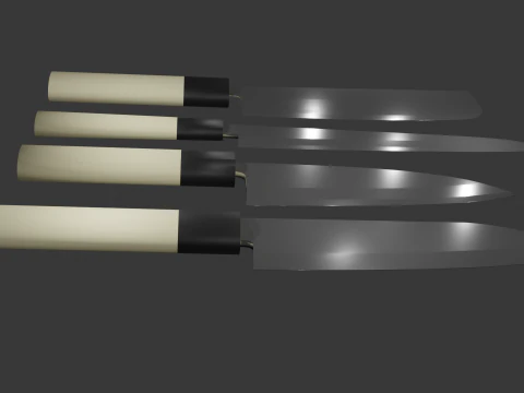 Japanese Knifes Kodeba Nakiri Santoku Sashimi 3D Model