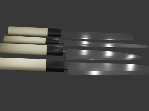 Japanese Knifes Kodeba Nakiri Santoku Sashimi 3D Model