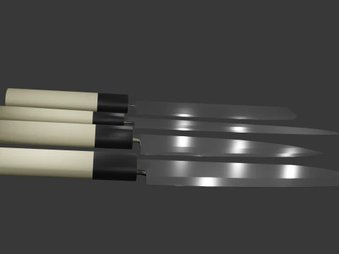 Japanese Knifes Kodeba Nakiri Santoku Sashimi 3D Model