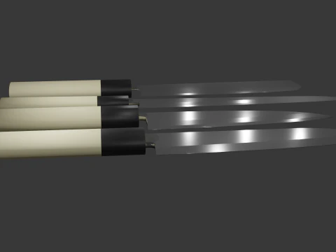 Japanese Knifes Kodeba Nakiri Santoku Sashimi 3D Model
