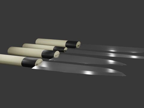Japanese Knifes Kodeba Nakiri Santoku Sashimi 3D Model