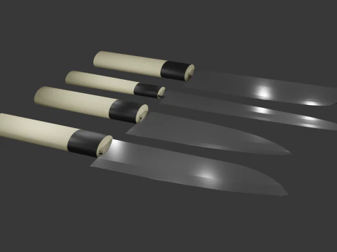 Japanese Knifes Kodeba Nakiri Santoku Sashimi 3D Model
