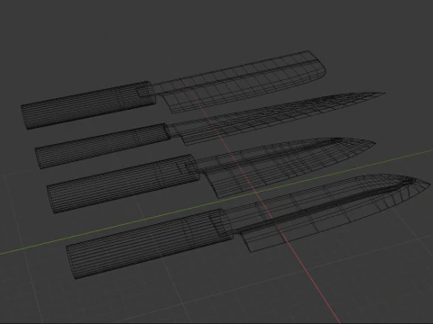 Japanese Knifes Kodeba Nakiri Santoku Sashimi 3D Model