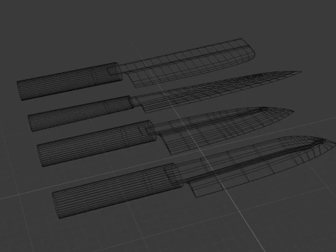 Japanese Knifes Kodeba Nakiri Santoku Sashimi 3D Model