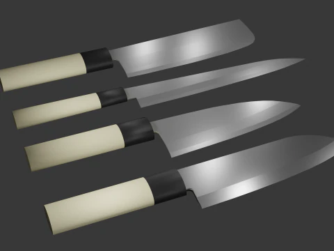 Japanese Knifes Kodeba Nakiri Santoku Sashimi 3D Model