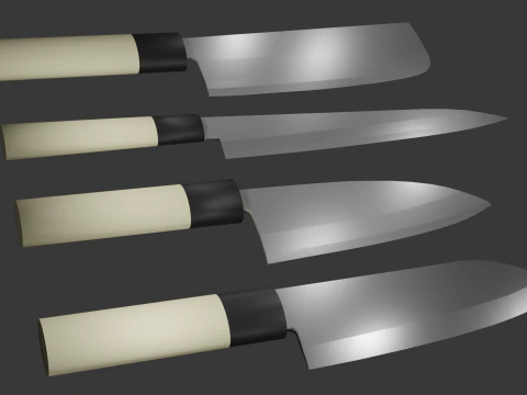 Japanese Knifes Kodeba Nakiri Santoku Sashimi 3D Model