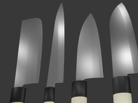 Japanese Knifes Kodeba Nakiri Santoku Sashimi 3D Model
