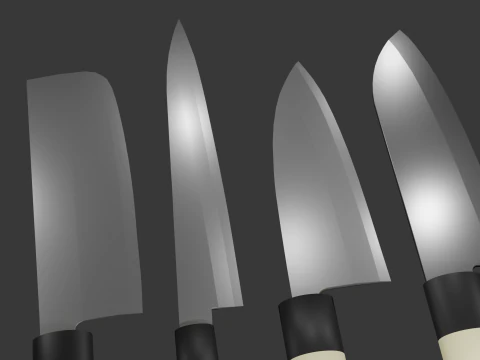 Japanese Knifes Kodeba Nakiri Santoku Sashimi 3D Model