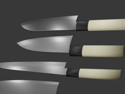 Japanese Knifes Kodeba Nakiri Santoku Sashimi 3D Model