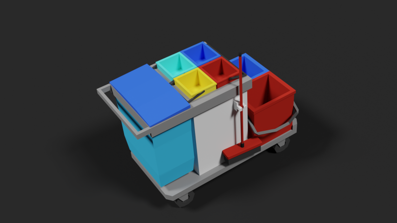 Lowpoly Cleaning Cart 3D Model .c4d .max .obj .3ds .fbx .stl .blend