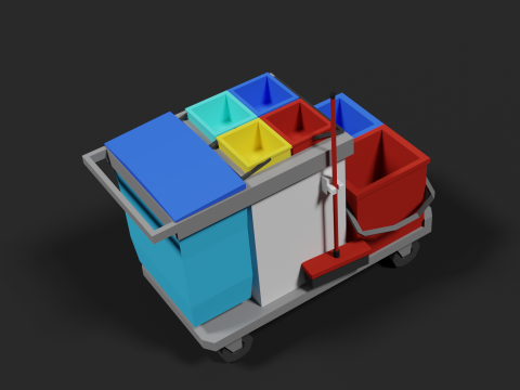 Lowpoly Cleaning Cart 3D Model