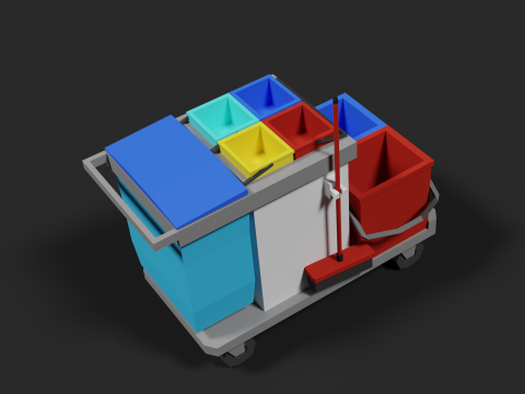 Lowpoly Cleaning Cart 3D Model