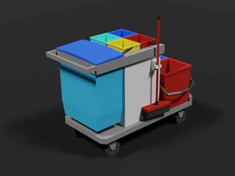 Lowpoly Cleaning Cart 3D Model