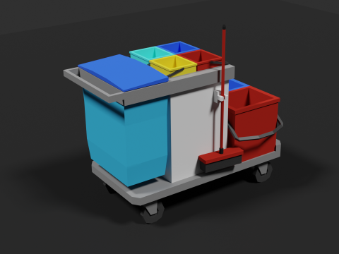 Lowpoly Cleaning Cart 3D Model