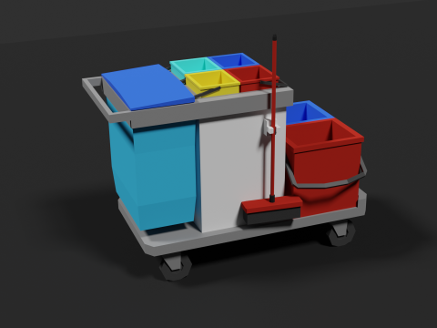 Lowpoly Cleaning Cart 3D Model