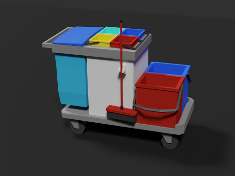 Lowpoly Cleaning Cart 3D Model