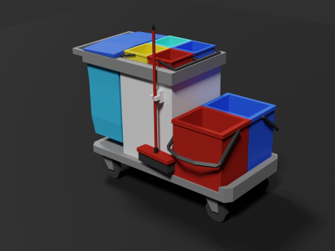 Lowpoly Cleaning Cart 3D Model