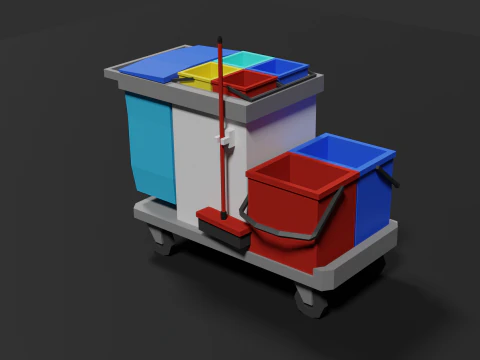 Lowpoly Cleaning Cart 3D Model