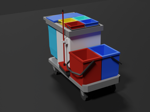 Lowpoly Cleaning Cart 3D Model