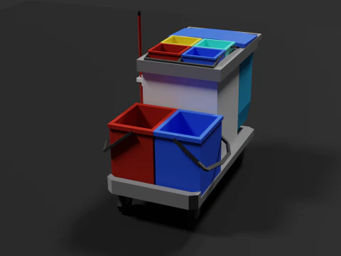 Lowpoly Cleaning Cart 3D Model