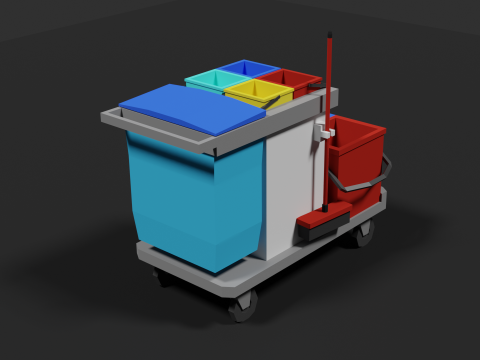 Lowpoly Cleaning Cart 3D Model