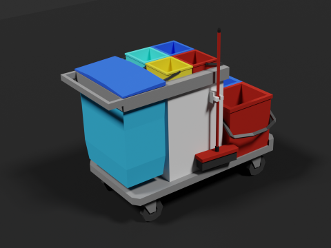 Lowpoly Cleaning Cart 3D Model