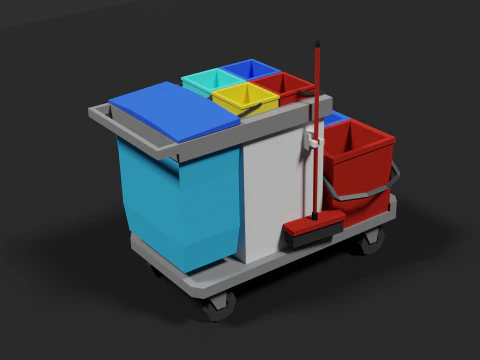 Lowpoly Cleaning Cart 3D Model