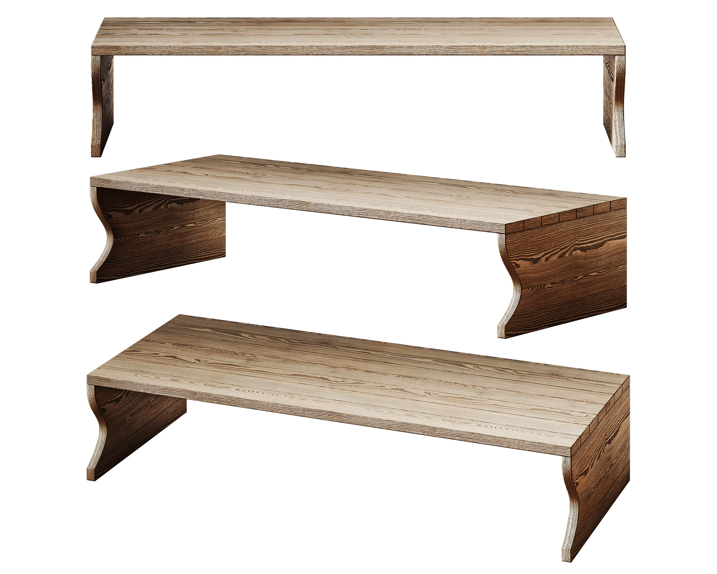 Wood Bench Rustic Look 3D Model .c4d .max .obj .3ds .fbx .stl .blend 