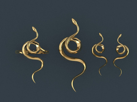 Golden snake jewelry set ring pendant and earrings - 3D printable 3D 모델