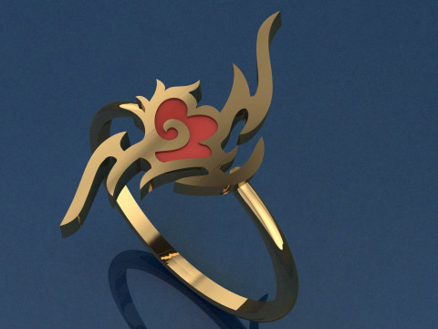 Enameled Golden heart jewelry set - ring pendant and earrings - 3D printable 3D Model