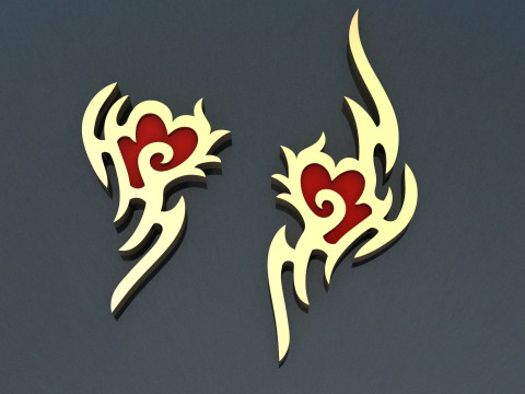 Enameled Golden heart jewelry set - ring pendant and earrings - 3D printable 3D Model