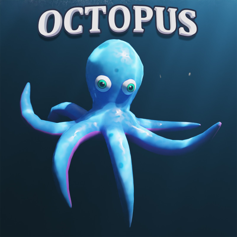 Stylized Low Poly Rigged Octopus Game Character Model 3D .c4d .max .obj .3ds .fbx .stl .blend