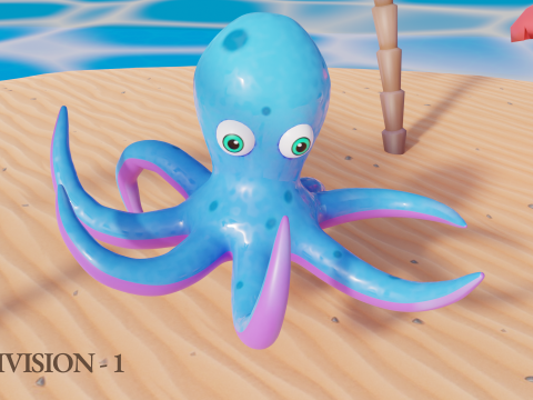 Stylized Low Poly Rigged Octopus Game Character Model 3D