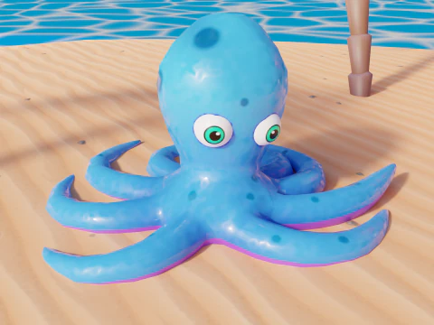 Stylized Low Poly Rigged Octopus Game Character 3D Model