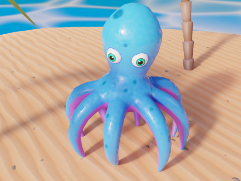 Stylized Low Poly Rigged Octopus Game Character Model 3D