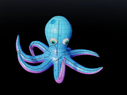 Stylized Low Poly Rigged Octopus Game Character 3D Model