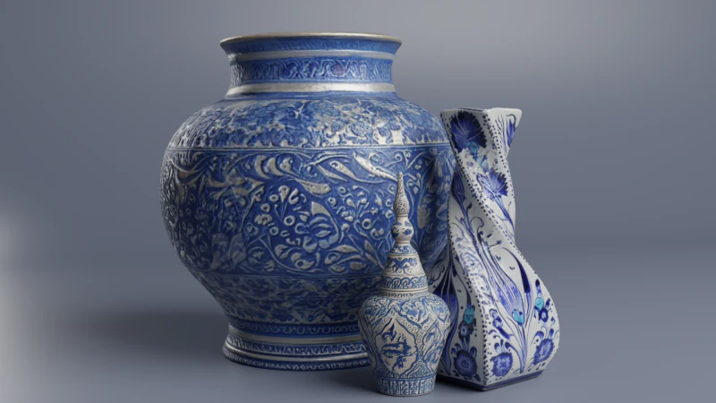 Vaso in ceramica Piastrelle tradizionali turche e cinesi a basso numero di poligoni Modello 3D .c4d .max .obj .3ds .fbx .stl .blend 