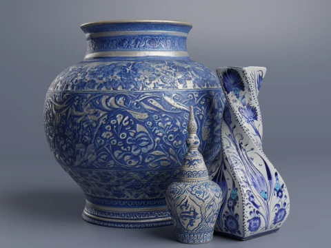 Ceramic Vase Traditional Turkish and Chinese Tiles Low-poly 3D Model