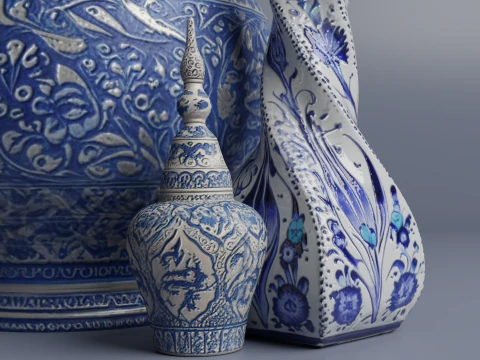 Vaso in ceramica Piastrelle tradizionali turche e cinesi a basso numero di poligoni Modello 3D