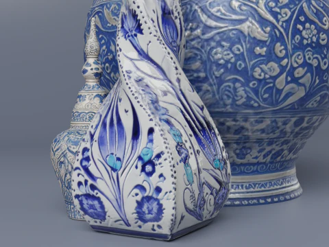 Vaso in ceramica Piastrelle tradizionali turche e cinesi a basso numero di poligoni Modello 3D